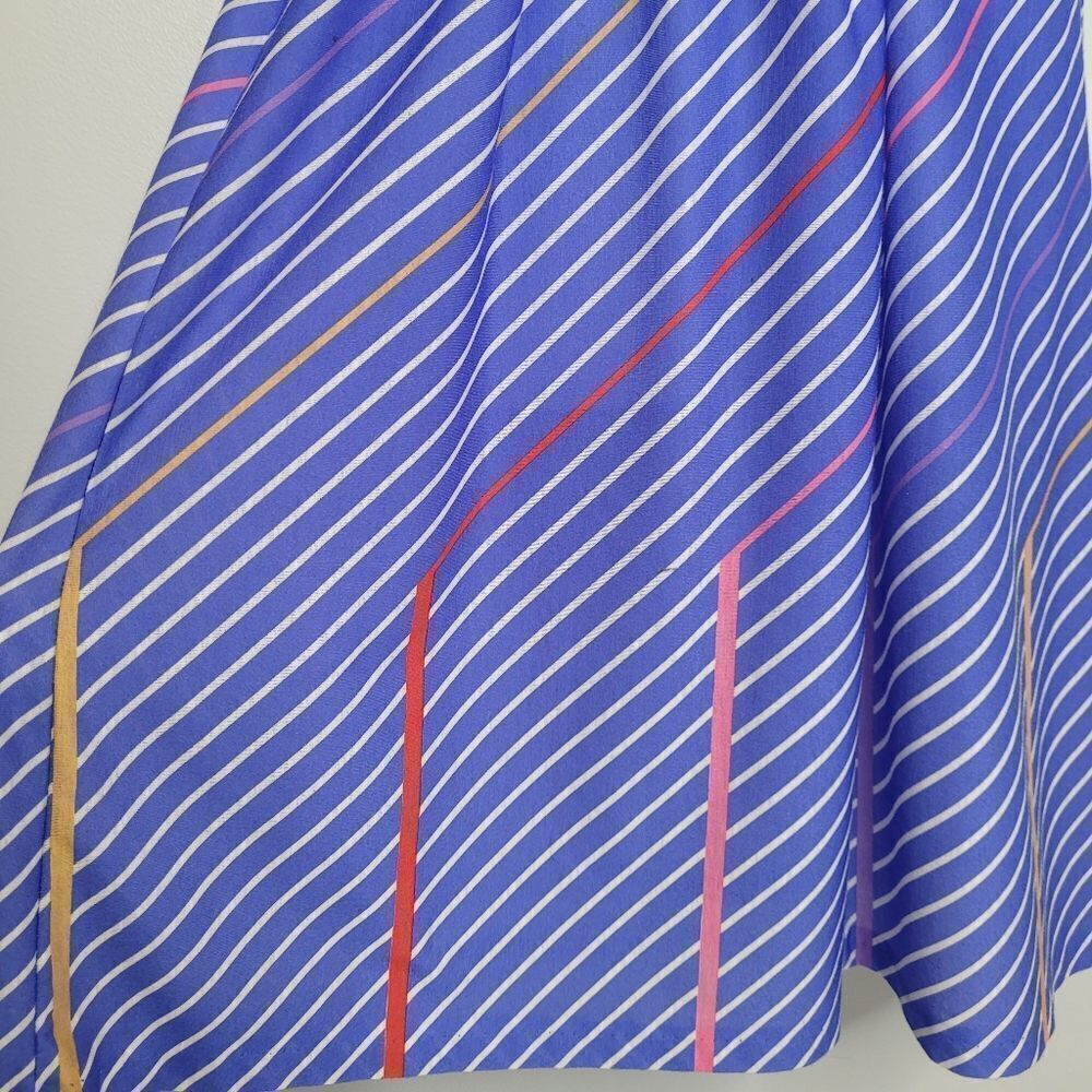 VINTAGE 70s‎ dress blue striped puff sleeve tie waist midi M - Picture 5 of 11